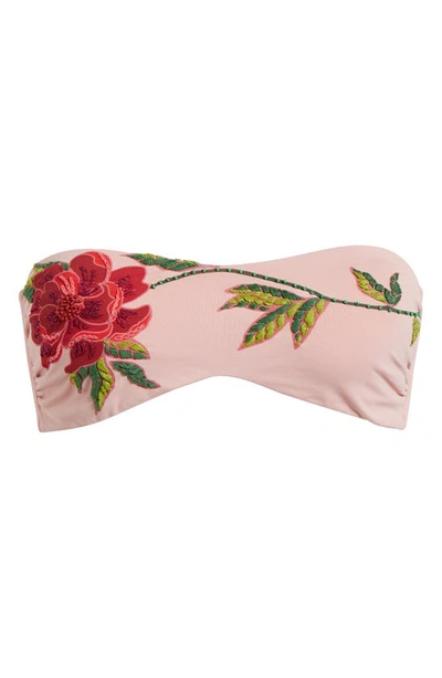 Farm Rio Rose Beaded Strapless Bikini Top In Rose Pink