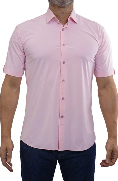Maceoo Galileo Stretchcore Short Sleeve Performance Button-up Shirt In Pink