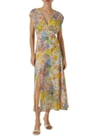 Astr Floral Pleated Bodice Midi Dress In Cream Multi Floral Abstract