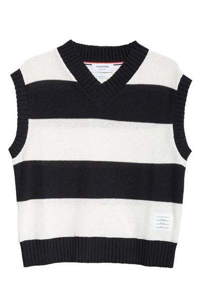 Thom Browne Men's Striped Cotton Oversized Jumper Waistcoat In Navy