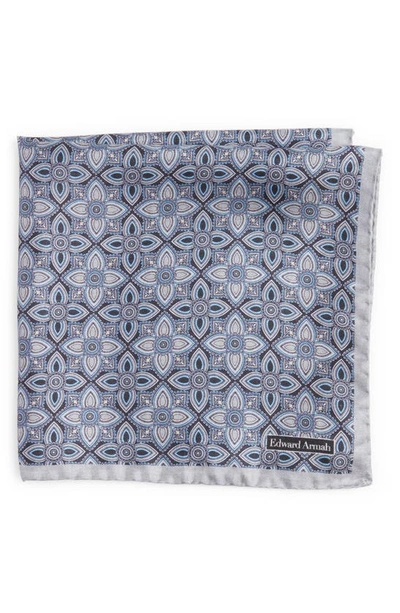 Edward Armah Floral Silk Pocket Square In Grey