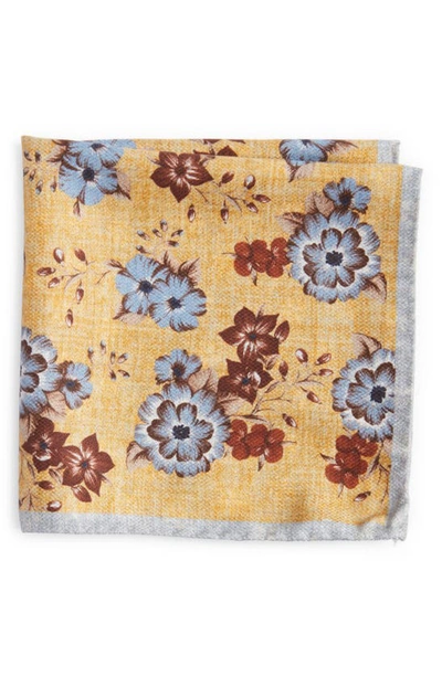 Edward Armah Floral Silk Pocket Square In Yellow