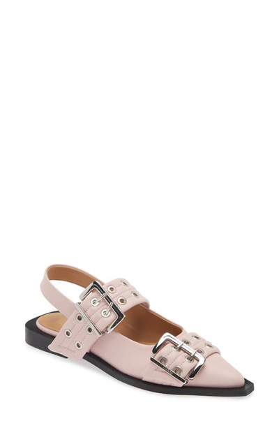 Ganni Feminine Buckle Ballerina Flats In Pink