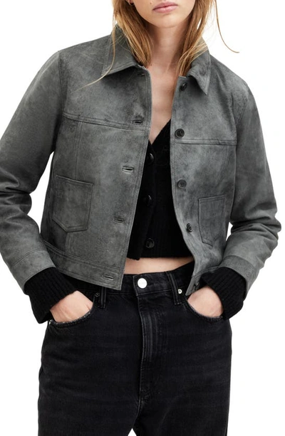 ALLSAINTS REMY CROP LEATHER SHIRT JACKET