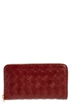Bottega Veneta Intrecciato Leather Continental Wallet In Cherry/ Gold