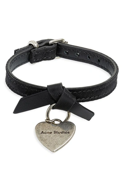 Acne Studios Musubi Faux Leather Heart Charm Bracelet In Black