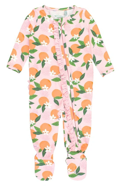 Rufflebutts Babies' Kids' Orange Ruffle Fitted One-piece Footie Pyjamas