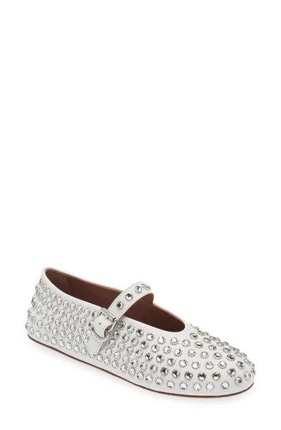 Alaïa White Strass Ballerina Flats In Blanc