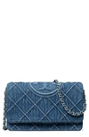 Tory Burch Fleming Soft Denim Wallet On A Chain In Denim
