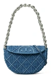 Tory Burch Mini Fleming Soft Denim Crescent Bag In Denim