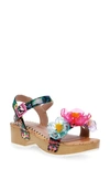 Betsey Johnson Little And Big Girls Oakly Clog Sandals With Flower Details In Black/ Pink Multi