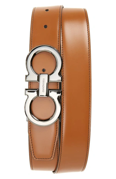 Ferragamo Men's Double Adjustable Leather Gancini Belt In New Vicuna Nero