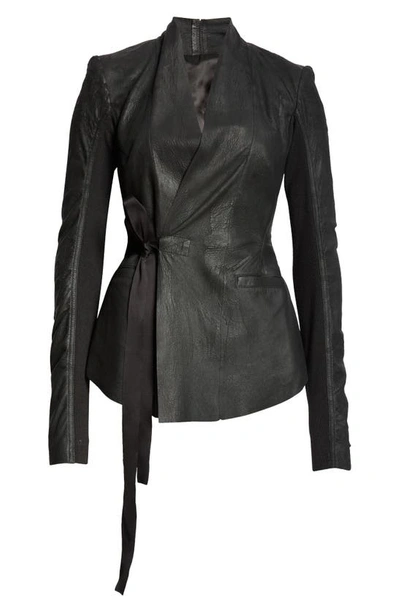 RICK OWENS SIDE TIE LEATHER & KNIT WRAP TOP