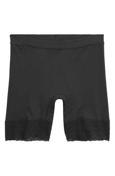 Meundies Feelfree Lace Trim Long Boyshorts In Black