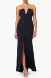 BETSY & ADAM NOTCHED STRAPLESS GOWN