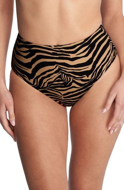 Natori Women's Riviera Reversible High Rise Bikini Bottom In Camel Zebra,poinsettia