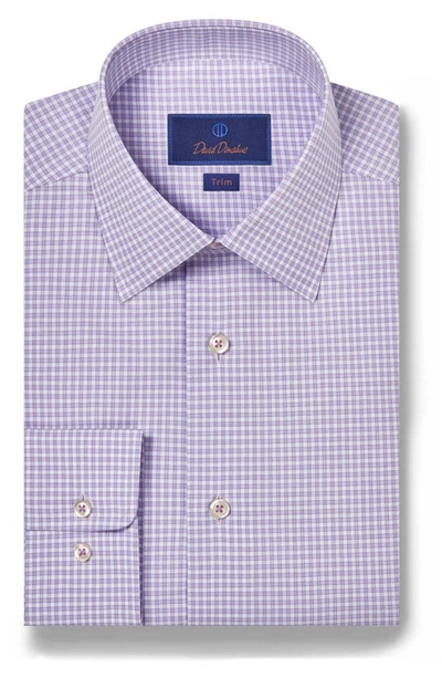David Donahue Trim Fit Check Luxury Non-iron Dress Shirt In Sky/berry