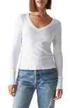 Michael Stars Logan Long Sleeve V Neck Tee In White