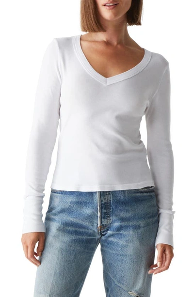 Michael Stars Logan Long Sleeve V Neck Tee In White