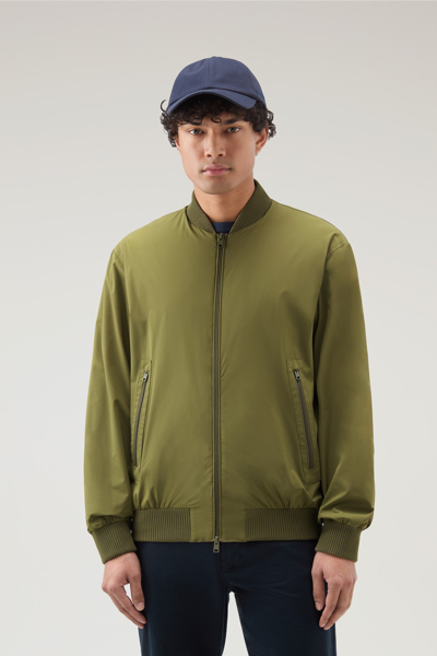 Woolrich Stretch Matt Finish Nylon Bomber Jacket In Lake Olive