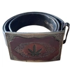 MARKETPLACE 70S LEATHER EMBOSSED WEED BUCKLE BELT