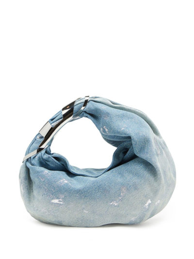 Diesel Grab-d Silver-toned Clasp Denim Hobo Bag In Blue