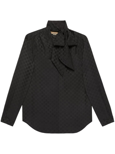 Gucci Gg-jacquard Crepe Satin Shirt In Black