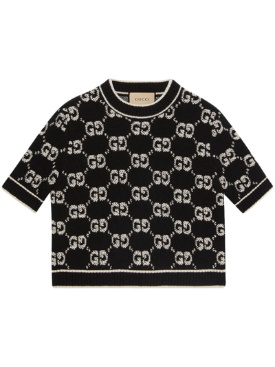 GUCCI BLACK GG-JACQUARD WOOL JUMPER