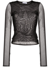 BLUMARINE BLACK BUTTERFLY-EMBROIDERED MESH TOP