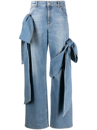 Blumarine Bow-detailing Wide-leg Jeans In Blue