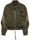 BLUMARINE GREEN SATIN-PANELLED COTTON BOMBER JACKET