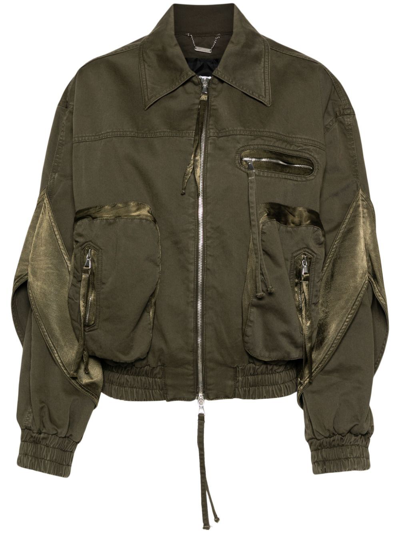 Blumarine Denim Bomber Jacket In Green