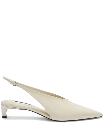 Jil Sander 65mm Metallic Leather Slingback Pumps In Silver