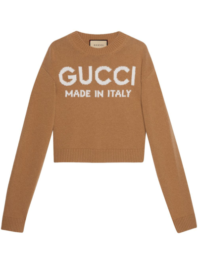 Gucci Brown Logo-intarsia Wool Jumper In Neutrals