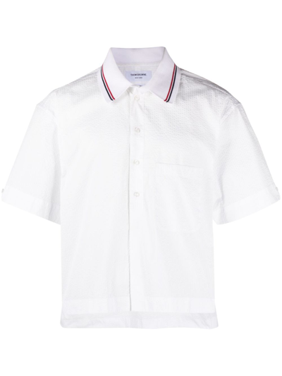 Thom Browne Short-sleeve Seersucker Cotton Shirt In White