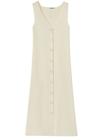 Jil Sander Neutral V-neck Ribbed Midi Dress In Neutrals