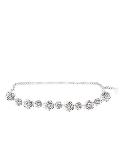 Blumarine Rose-motif Curb-chain Belt In Silver