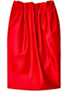 SIMONE ROCHA RED PLEATED SATIN MIDI SKIRT