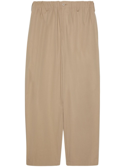 Gucci Neutral Logo-embroidered Cotton Pants In Neutrals