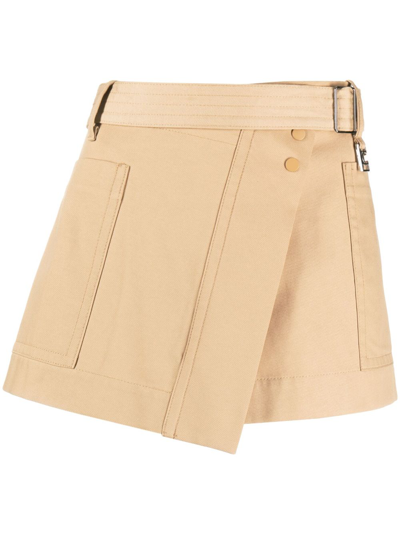 Low Classic Neutral Belted Asymmetric Miniskirt In Neutrals