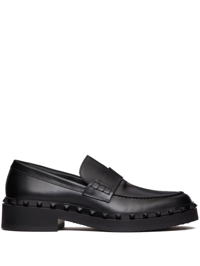 Valentino Garavani Black Rockstud Leather Loafers