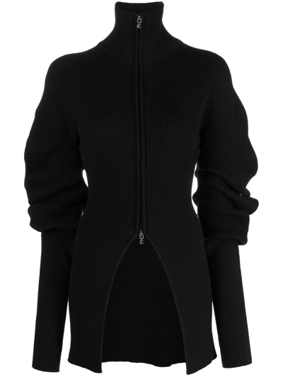 Low Classic Volume Ribbed-knit Cardigan In Black