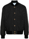 Versace Quilted Barocco Bomber Jacket With Jewel Buttons In Black