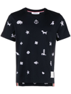 THOM BROWNE BLUE GRAPHIC-EMBROIDERED COTTON T-SHIRT