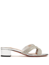 Aquazzura Muse 35 Crystal-embellished Metallic Leather Mules In Silver