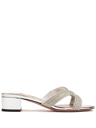 Aquazzura Muse 35mm Leather Mules In Silver