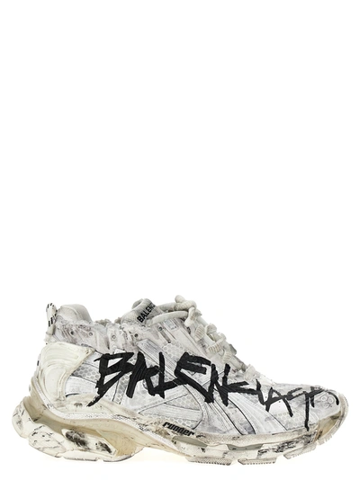 Balenciaga Off-white Runner Graffiti Sneakers In 9010 White/black
