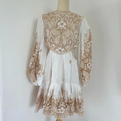 Pre-owned Zimmermann Broderie Anglaise-paneled Cutout Linen Mini Dress