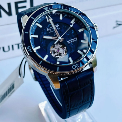 Pre-owned Bulova Men's Marine Star Automatic Blue Dial Watch 96a291