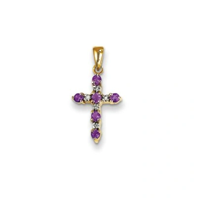 Pre-owned Bijou 14k Yellow Gold Children's 0.01 Ct Diamond & 0.20 Ct Amethyst Cross Pendant